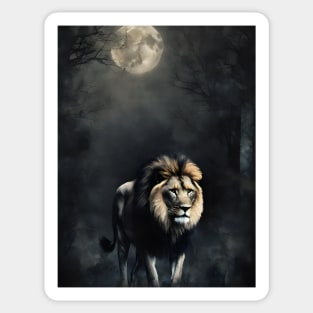 Lion in the Dark Foggy Forest Vintage Art Sticker